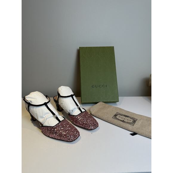 NIB Authentic Gucci Ballerina Flats Pink Glitter Size 39.5